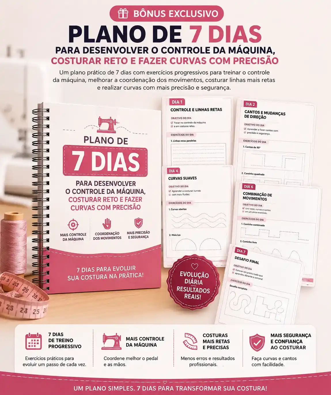 Plano de 7 Dias para Desenvolver o Controle da Máquina, Costurar Reto e Fazer Curvas com Precisão